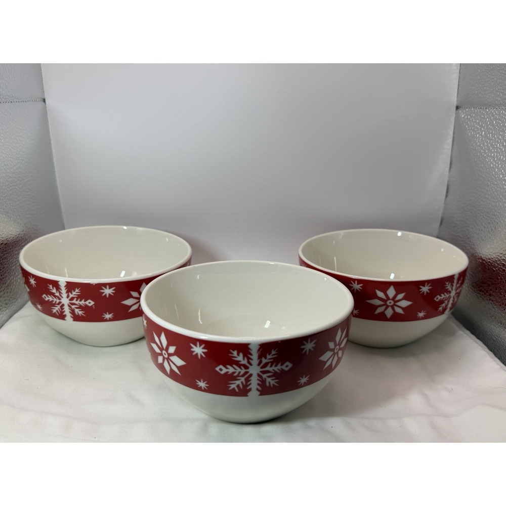 Set of 3 Royal Norfolk Snowflake Red and White Bowl